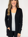 BE COOL SOLID OPEN KNIT CARDIGAN W/ RIBBED HEM - BLACK