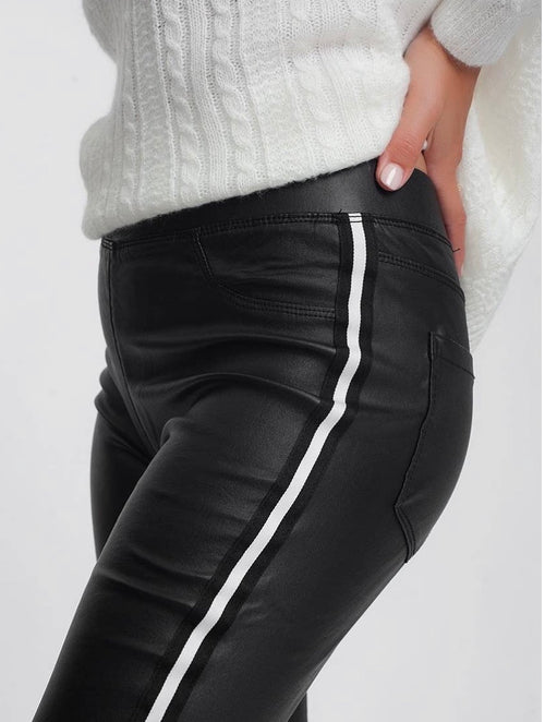 Vegan Leather Side Stripe Leggings